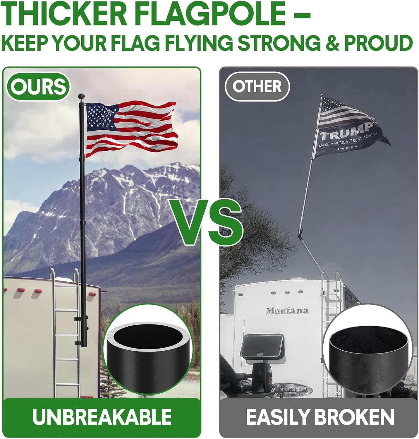 Telescoping RV Ladder Flag Pole, 10 FT Heavy Duty Portable Flagpole Kit, Unbending Telescopic Outdoor Flag Poles with 3x5 American Flag for Camping