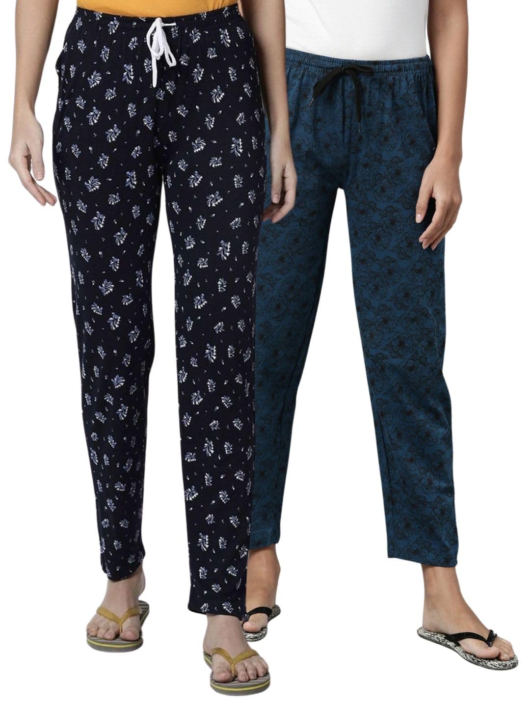kryptic Women Pack of 2 Pure Cotton Printed Relaxed fit lounge pant(Off White/Navy_2;XXL)-picture-13