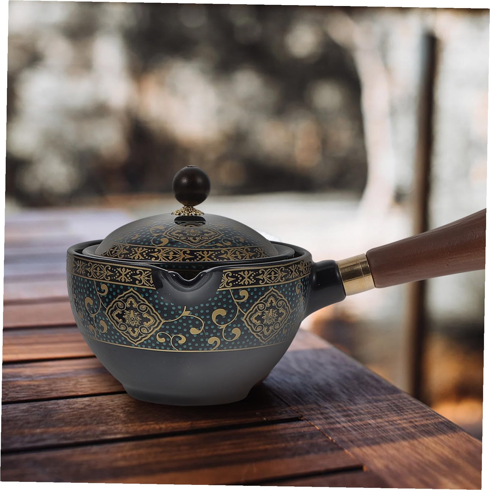 Homoyoyo Tetera Doméstica Giratoria Cerámica 360° Filtro y Asa Lateral Azul Elegante para Infusión de Té en Casa Juego de 1 Tetera y 4 Tazas para Té Tradicional