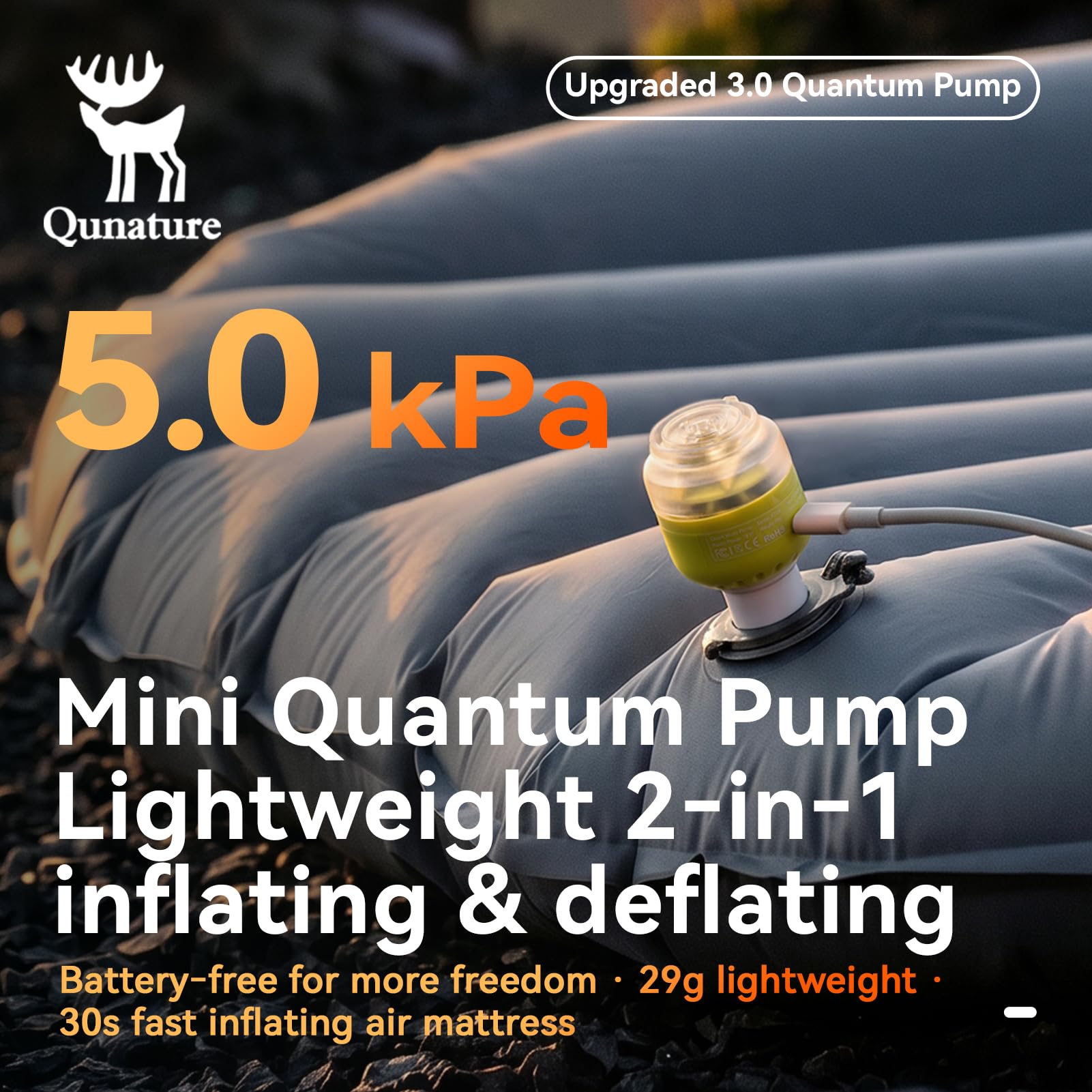 Mini pompe à air, sans batterie, type C, 5 kPa/400 l/min, 29 g, gonflage pour matelas pneumatique