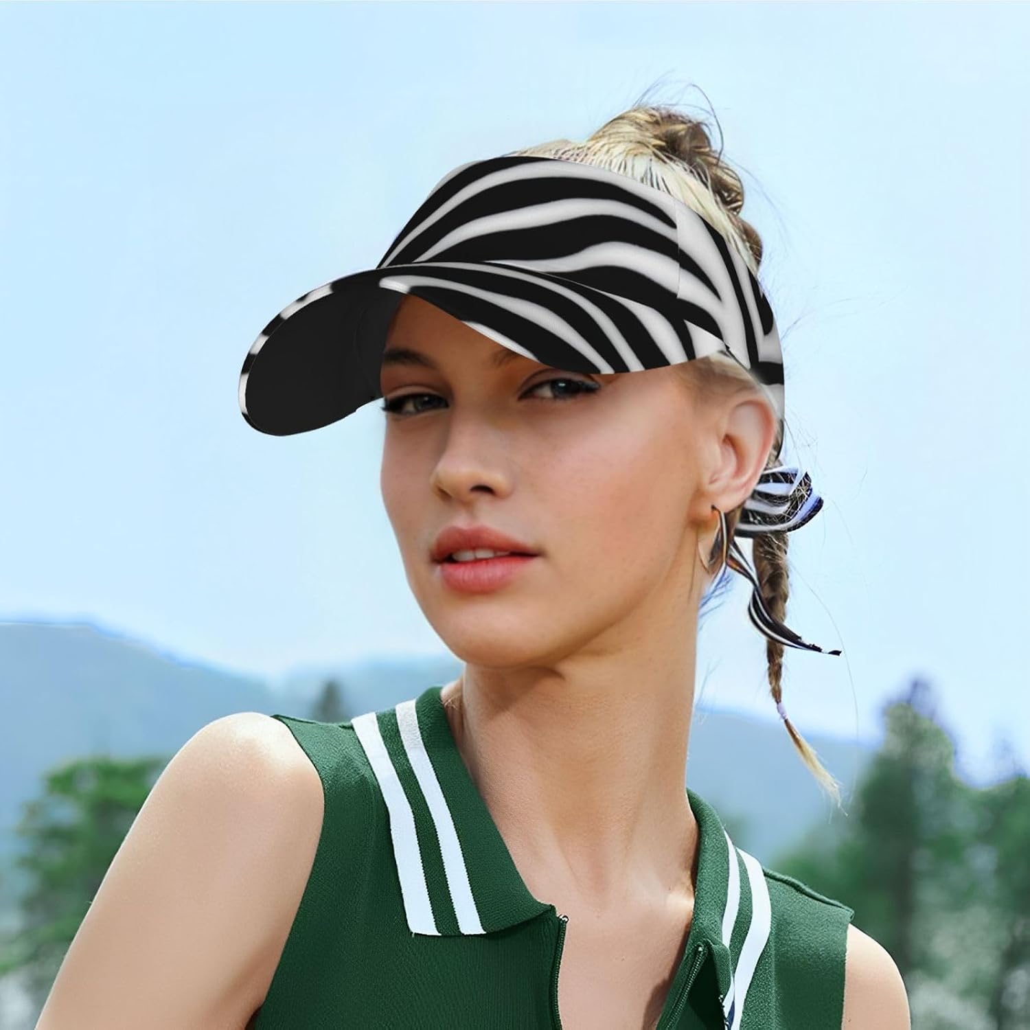 Zebra Print Print Sun Visor Hats for Women Men Adjustable Sports Golf Running Sun Caps Black