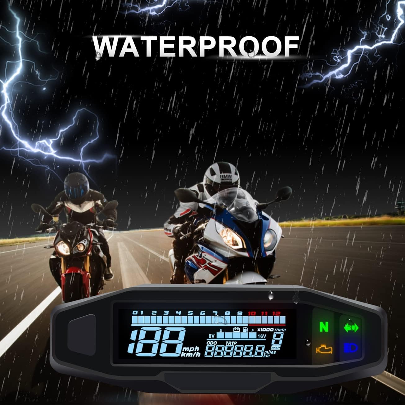 KAOLALI Motorcycle Digital Speedometer Gauge RPM LCD Digital Tachometer Carburetor Odometer Meter (with Sensor + Z Bracket)