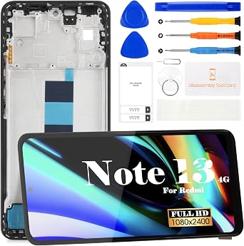 OLED for Xiaomi Redmi Note 13 4G LCD Display for Xiaomi Redmi Note 13 4G Screen Replacement for 23129RAA4G Touch Screen Digitizer Assembly Repair Parts Kits with Frame