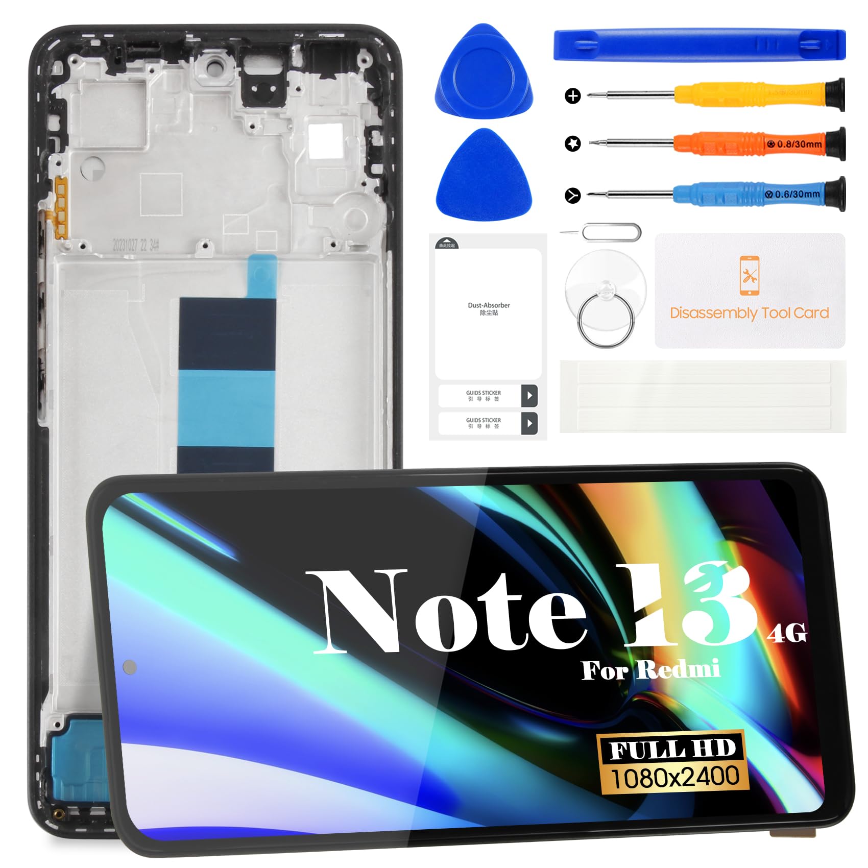 OLED LCD-Display für Xiaomi Redmi Note 13 4G für Xiaomi Redmi Note 13 4G Bildschirm Ersatz für 23129RAA4G Touchscreen Digitizer Montage Reparaturteile Kits mit Rahmen