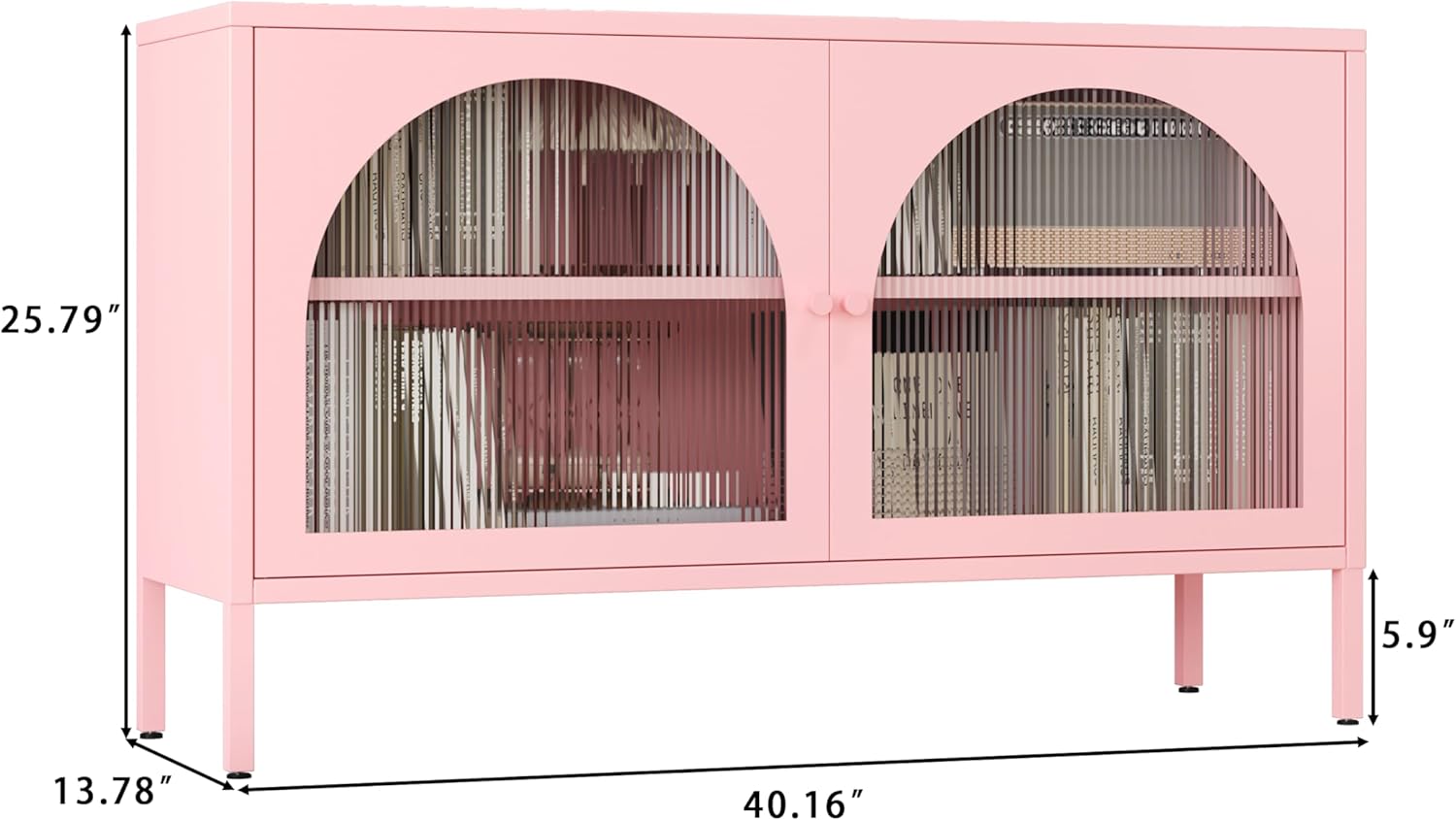 Translucent Door Storage Cabinet with Adjustable Shelves,Metal TV Stand,Multipurpose Metal Storage Accent Cabinet for Home, Office, Entryway,LivingRoom (Pink)