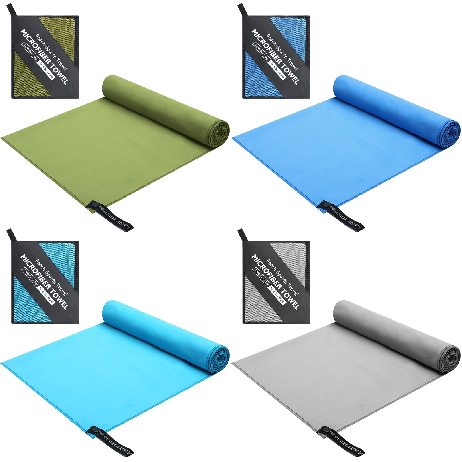 4 toallas de microfibra de 48 x 24 pulgadas, toalla de secado rápido, toalla deportiva de camping, toalla de gimnasio de microfibra suave, absorbente, toalla de viaje de secado rápido para playa,