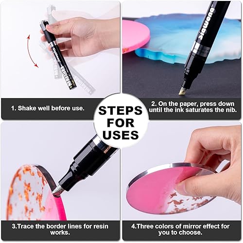 Miniatura 4 de Sig Wong Marcadores cromados metálicos, 4 piezas de pintura cromada permanente plateada, impermeables y brillantes, para pintura de modelos,