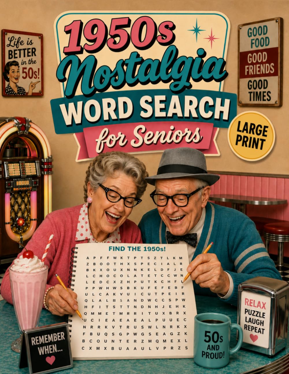 1950s Nostalgia Word Search for Seniors: Large Print Puzzle Book for Adults to Keep the Brain Active, Relive the Golden Decade, and Relax
