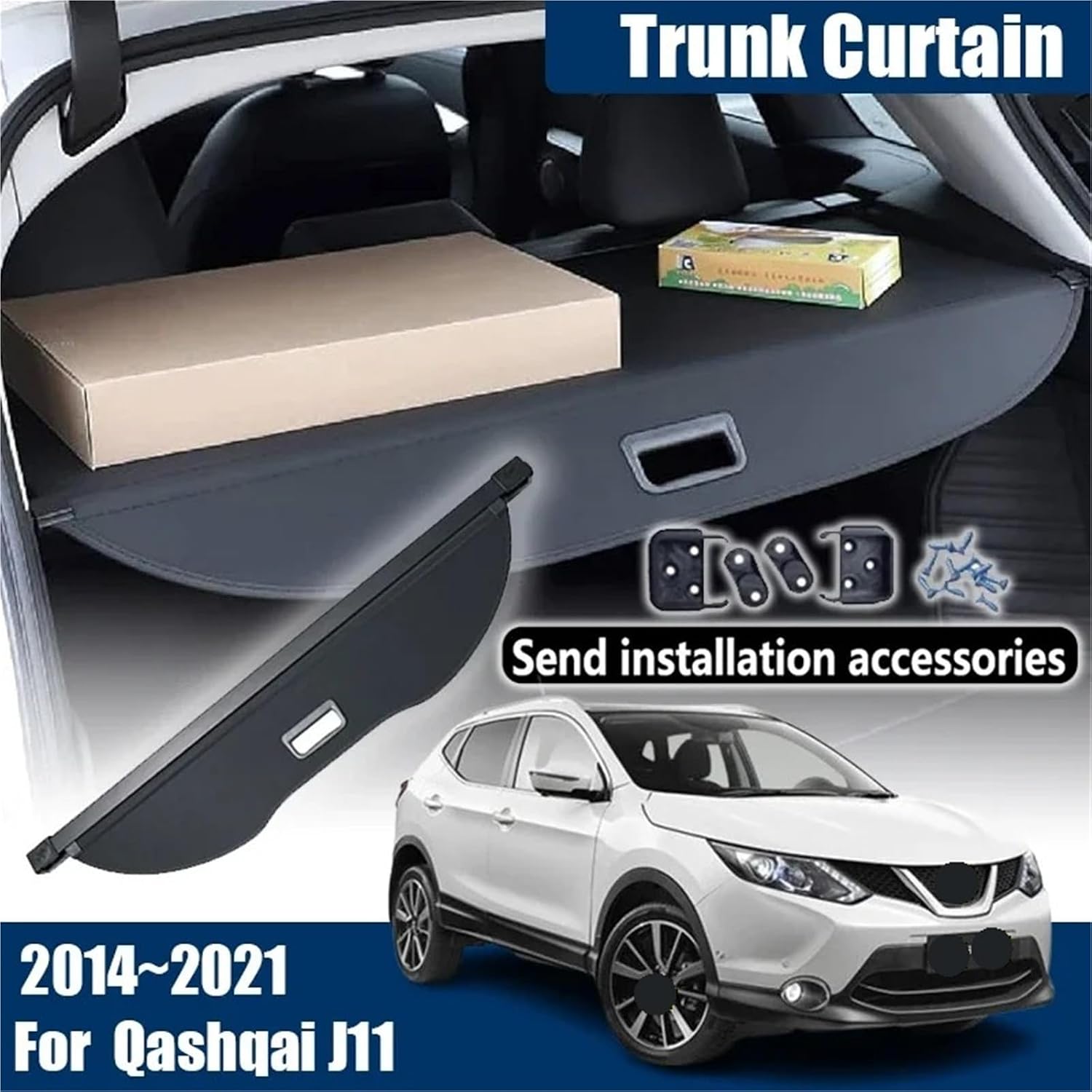 for Nissan Qashqai J11 Rogue Sport 2019 Accessories 2014~2021 Car Trunk Cargo Cover Luggage Curtain Interior Auto Parts(Canvas)