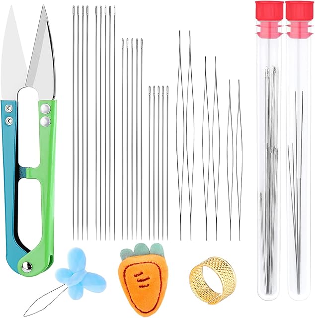 25 Pcs Beading Needles Set 7 Sizes 19 Pieces Big Eye Needles and 6 Pieces Long Straight Needles, Beading Needles for Making Bracelets, Necklaces, Jewelry