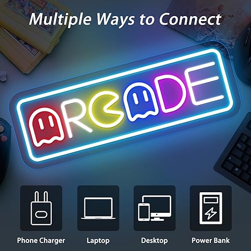 Miniatura 2 de Letrero de neón de arcade para decoración de sala de juegos con interruptor regulable, luz LED de neón para pared de dormitorio, decoración de sala