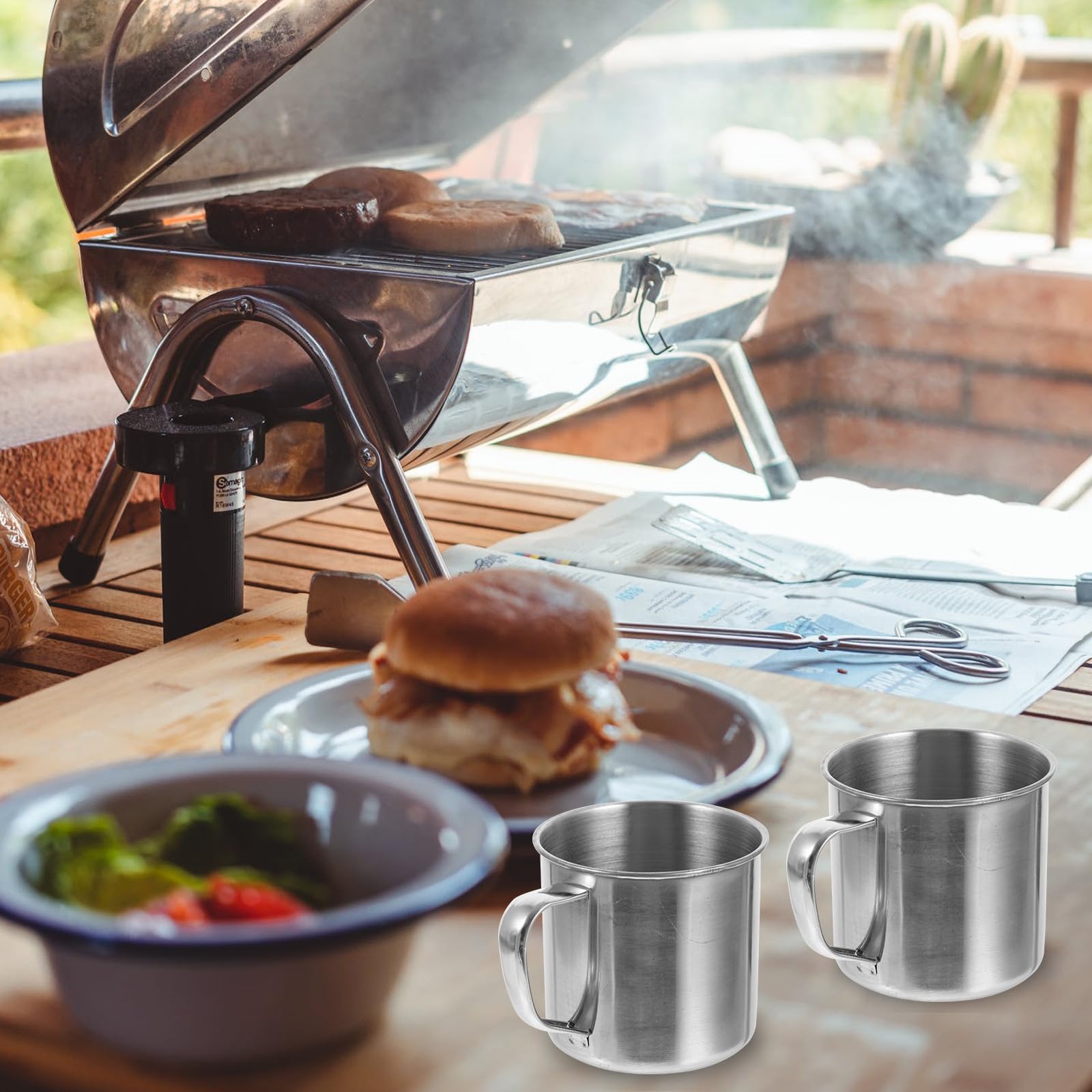 Holibanna 1ensemble Set de Cuisine Camping Acier Inoxydable Portable Vaisselle Extérieure et Poêle Pliable pour Randonnée Pique- et Survie