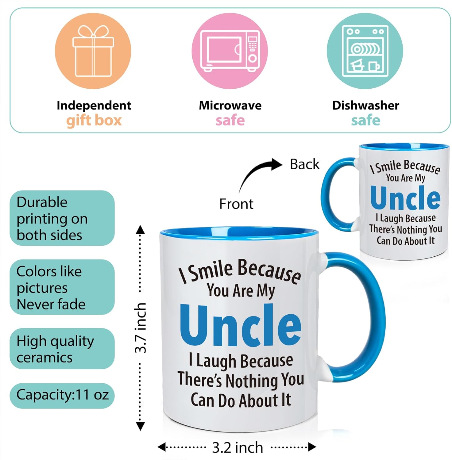 Funny Uncle Mug Gifts, Uncles Birthday Fathers Day Christmas Gifts for Him Men, I Smile Because You’re My Uncle mug Best uncles Ever Gift for Man - Image 2