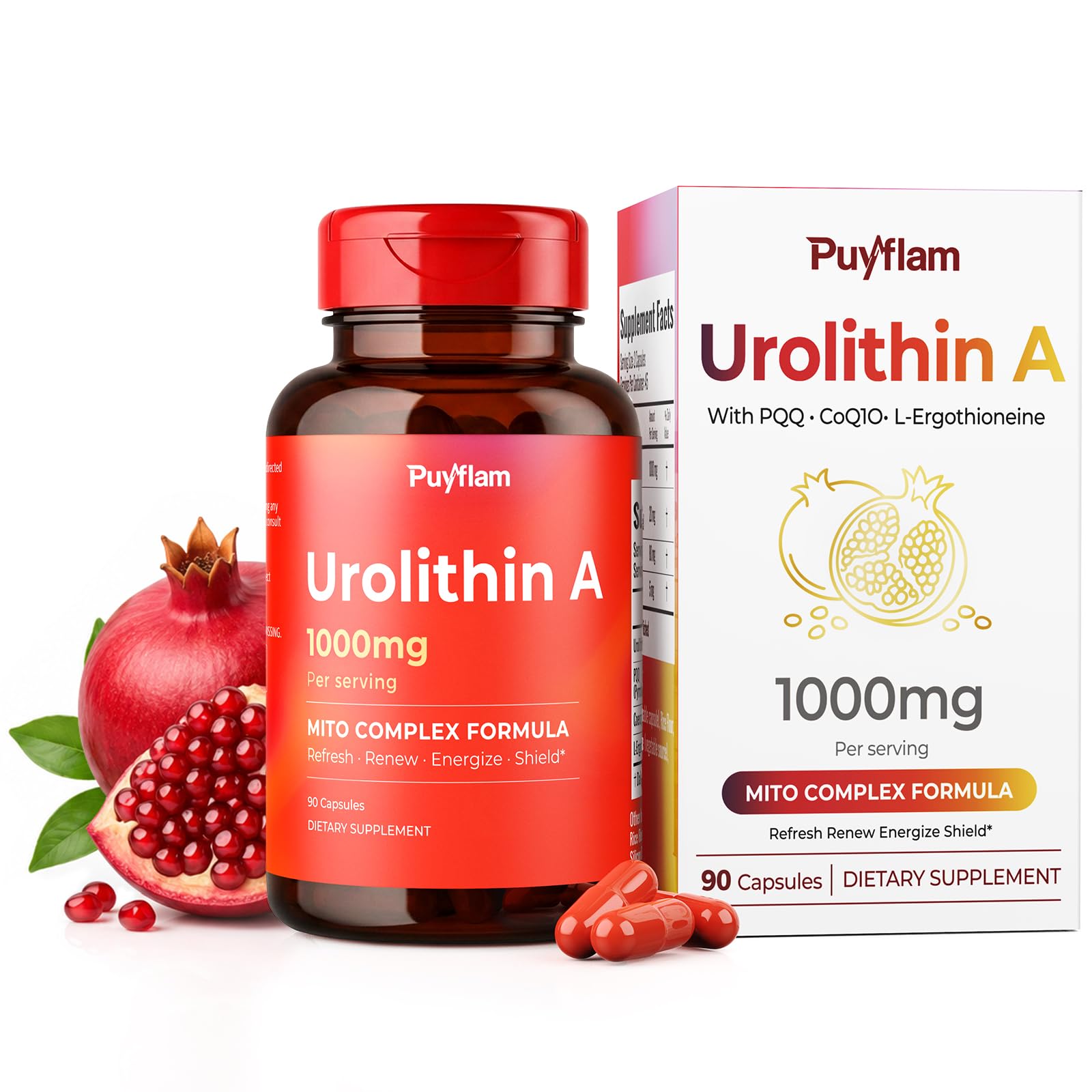 Urolithin A Supplement 1000mg High Potency 4-in-1 Complex Formula, 90 Caps | with PQQ, CoQ10 & L-Ergothioneine for Cellular Renewal & Healthy Aging, Mitochondrial for Muscle Health Support