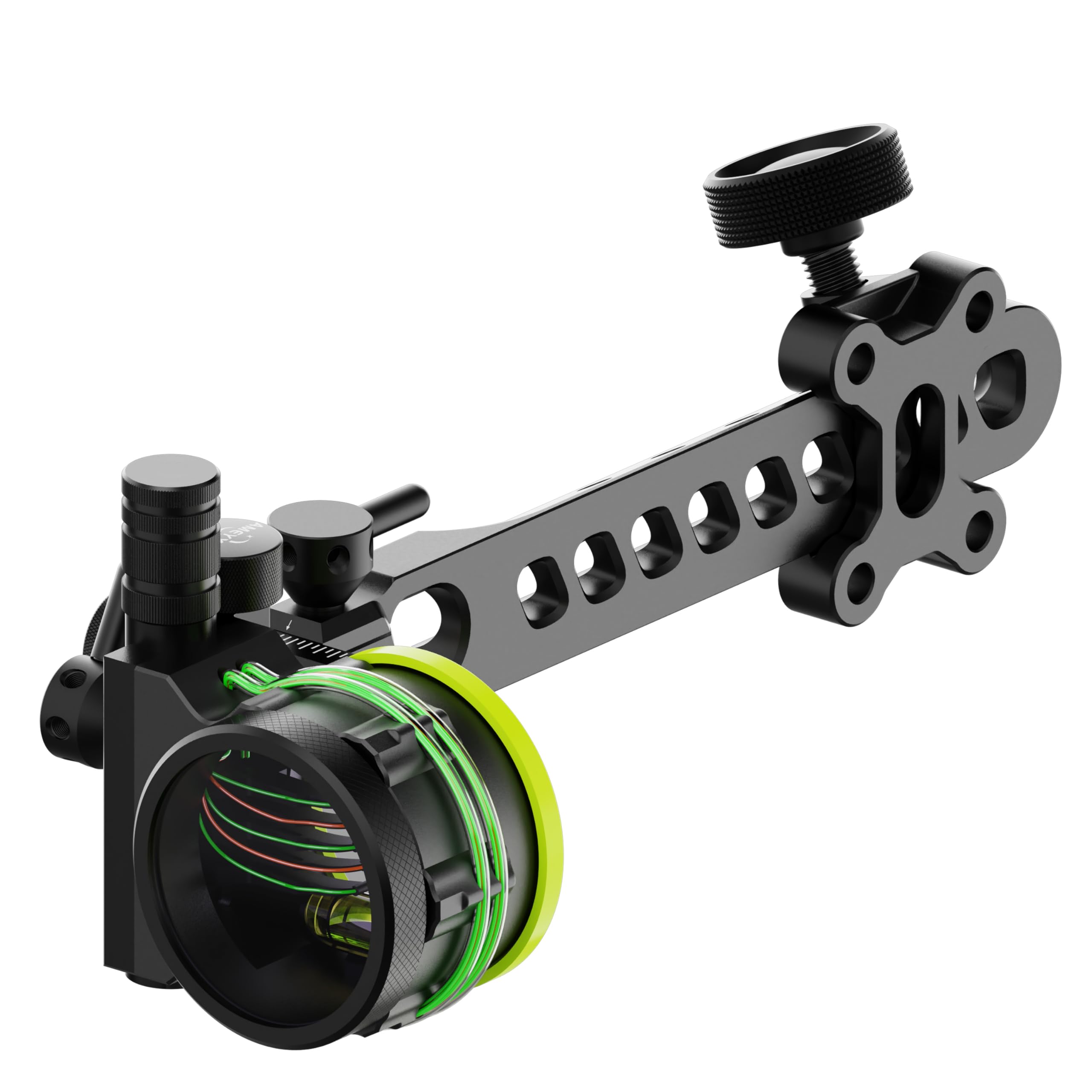 Mirino composto a 5 pin, regolazione del vento e dell'elevazione senza attrezzi, perni in fibra ottica 0,019 con kit di lenti di ingrandimento 4X, 6X, 8X, DX, LH, per caccia con l'arco