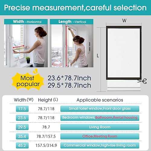 Miniatura 5 de Coavas Película de privacidad para ventana, vidrio esmerilado, película de teñido de ventana con bloqueo de calor, para el hogar, no adhesiva,