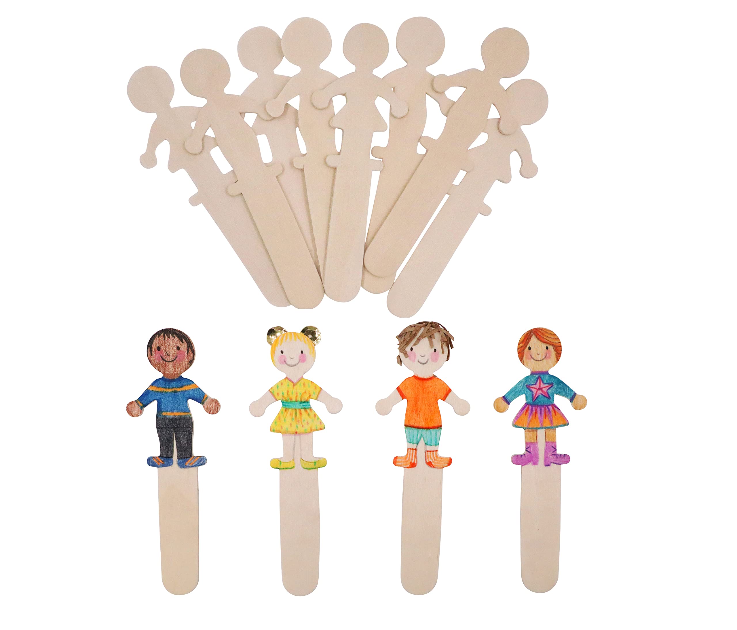 Wooden Crafting Sticks | People Sticks | Pack of 10 | 5 Boys & 5 Girls