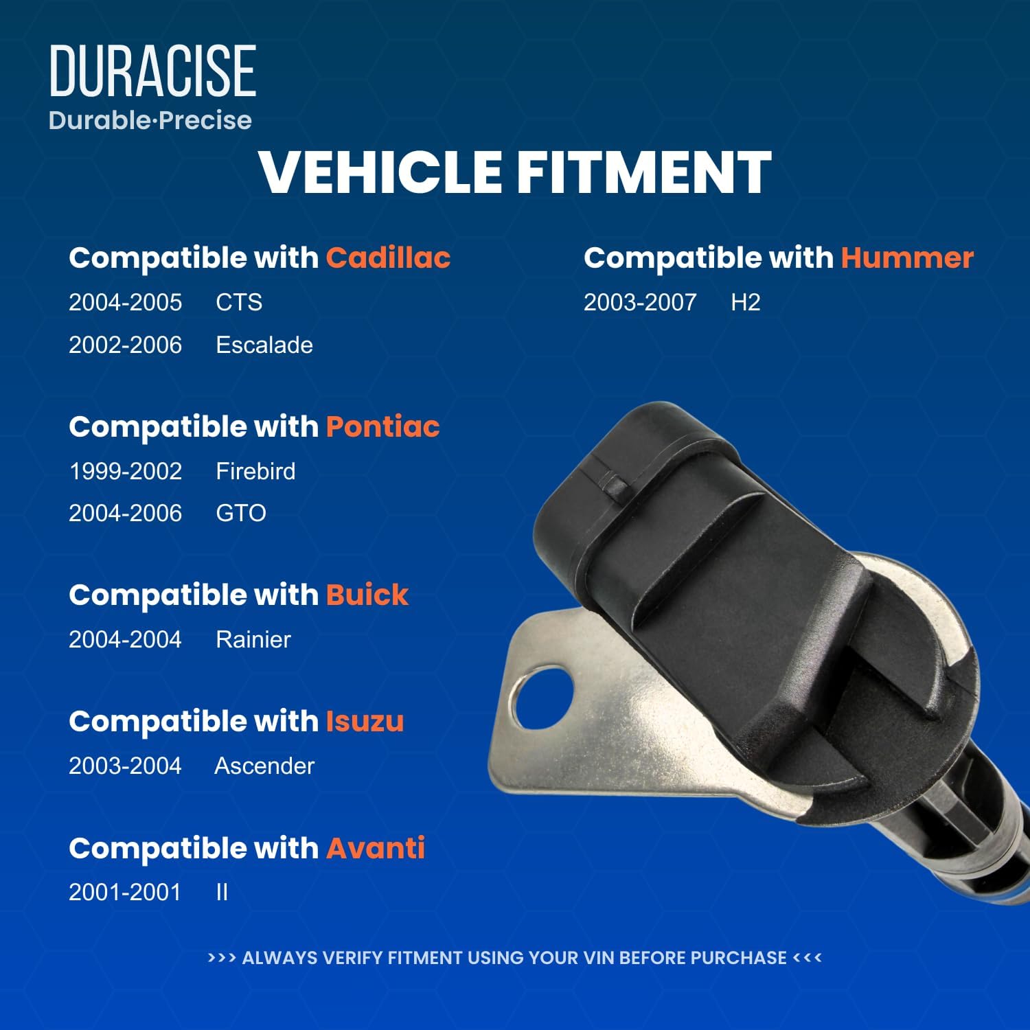 DURACISE Camshaft Position Sensor Compatible with 1999-2007 Chevrolet Silverado 1500, Tahoe, Suburban & 2000-2006 GMC Yukon, Sierra 1500 & 2002-2006 Cadillac Escalade | OEM #12561211, 19420372