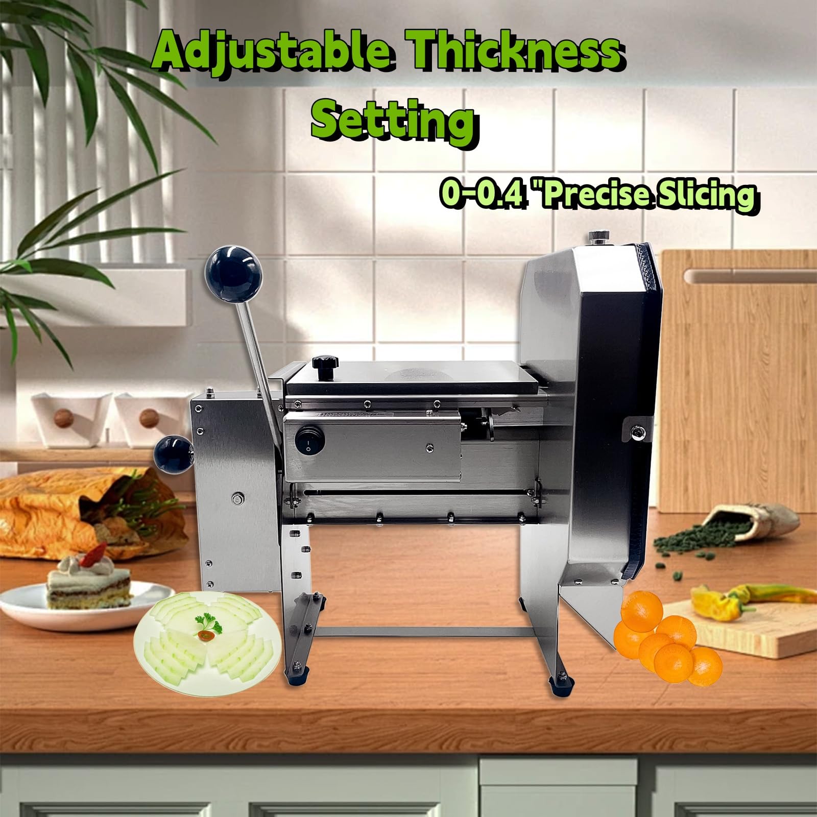 Generic Upgraded Electric Potato Slicer, Electric Food Slicer 0-0.4'', Stainless Steel Commercial Vegetable and Fruit Dicing Machine 110V, large, Silver