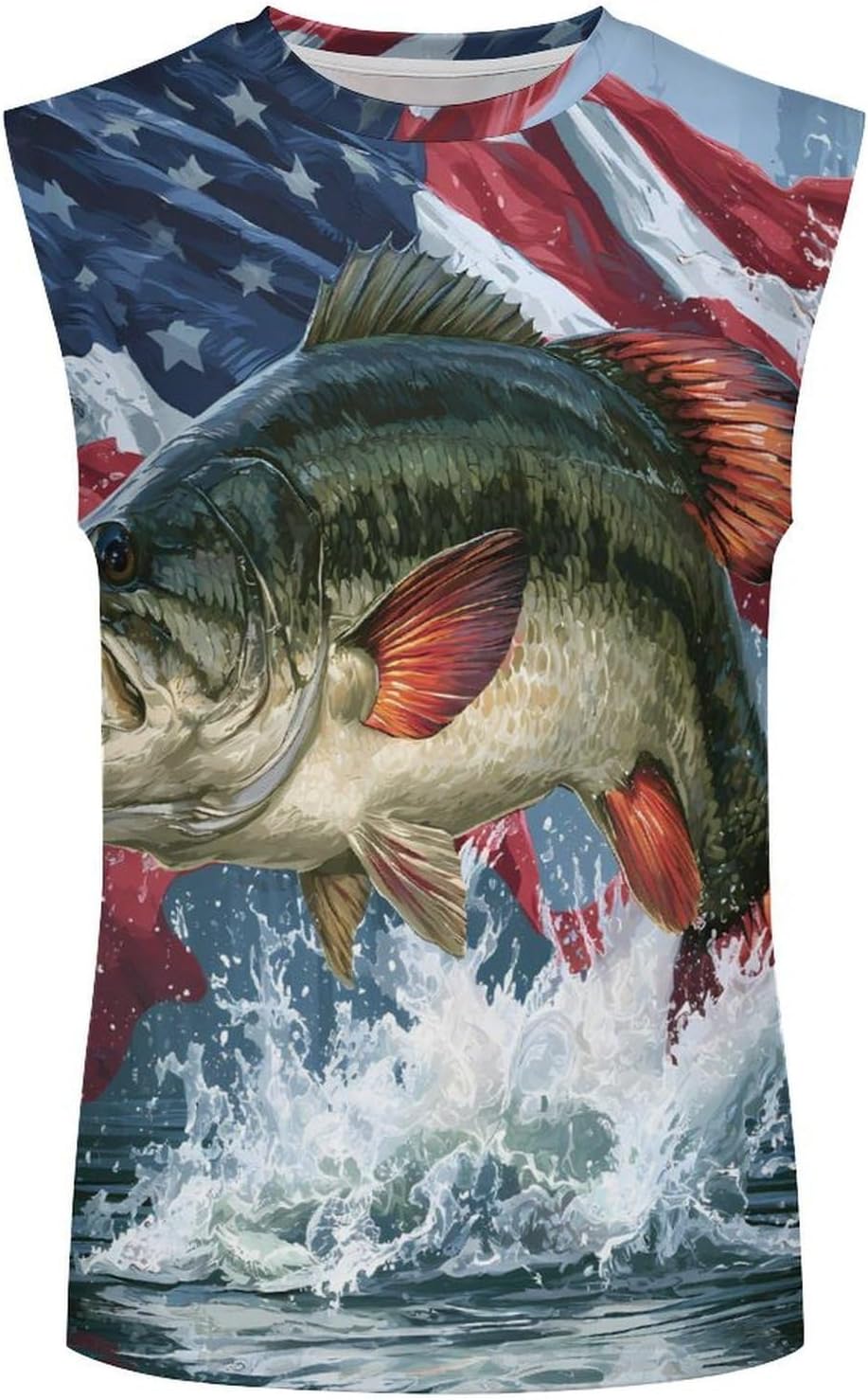Lmouth Bass U.S. Flag Men Summer Sleeveless Crew Neck Top 5XL