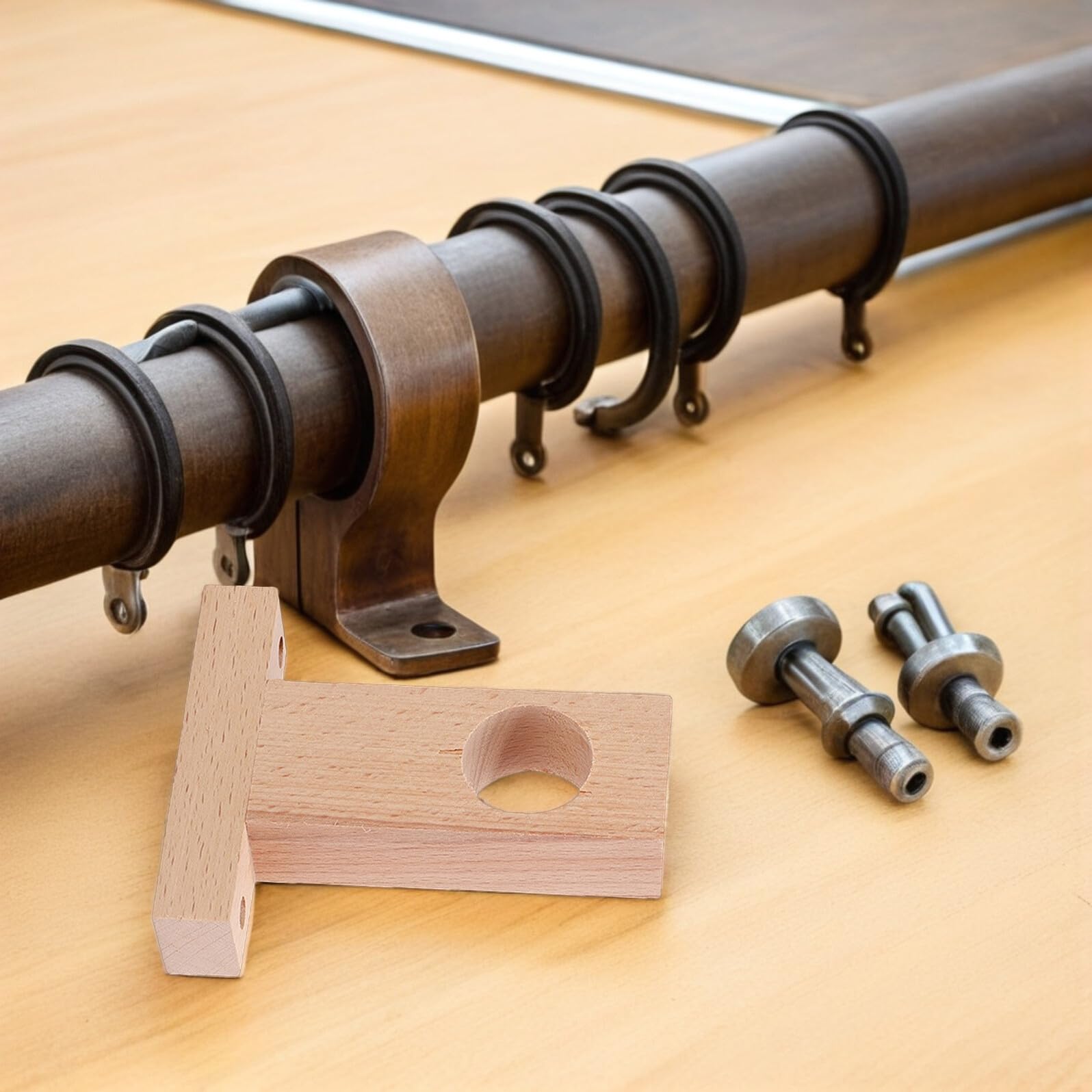 Happyyami Supporti per Bastoni per Tende in Legno 4 Pezzi, Facile da Installare e Resistente, Adatti per Soggiorno e Sala da Pranzo, Diametro Interno 2,5-3cm