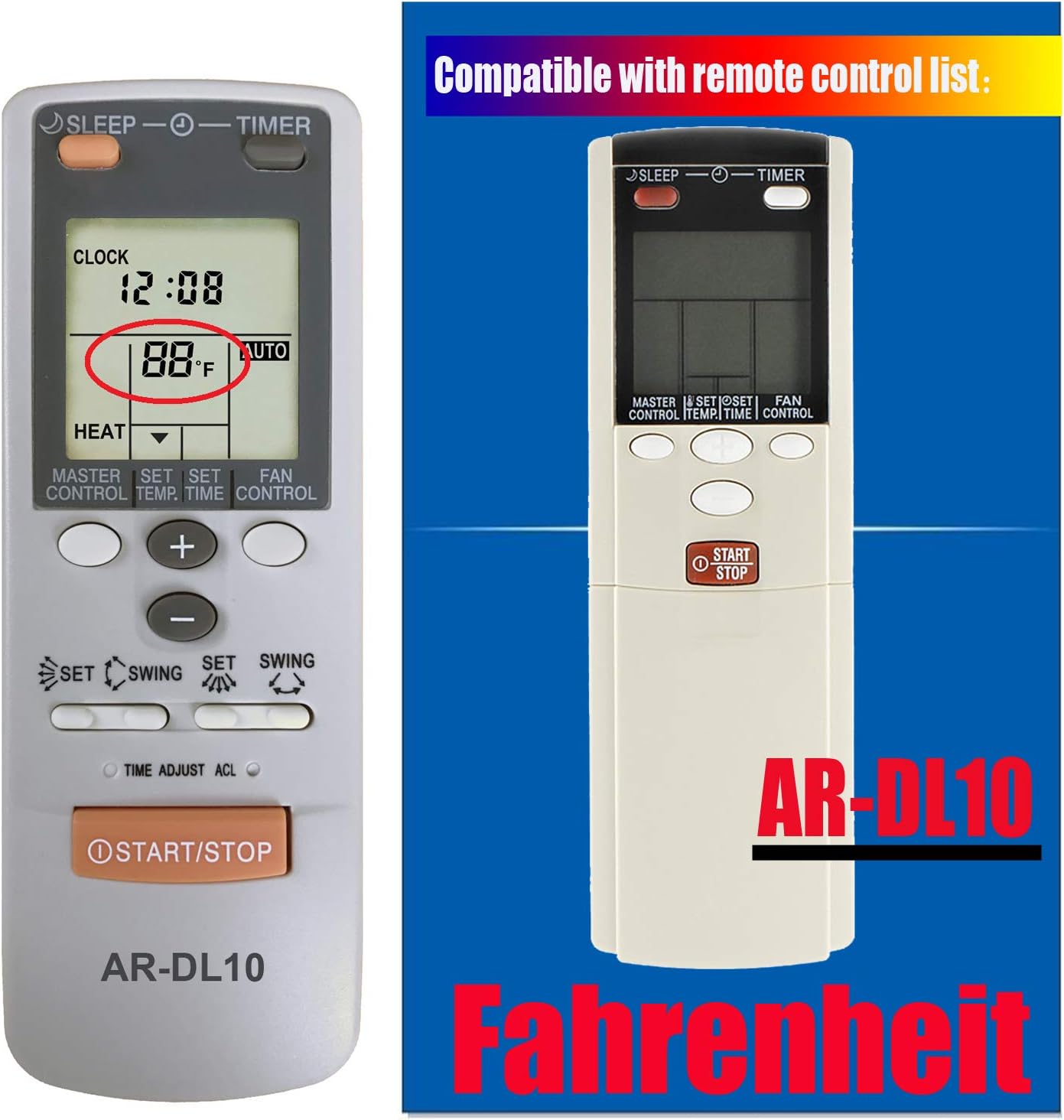 RCECAOSHAN Replacement for Fujitsu Air Conditioner Remote Control for Model AR-DL10 AR-DL12 ASU18C1 ASU18R1 ASU24C1 ASU24R1 ASU30C1 ASU18T ABU22 ABU30 ABU36 (Display in Fahrenheit Only)
