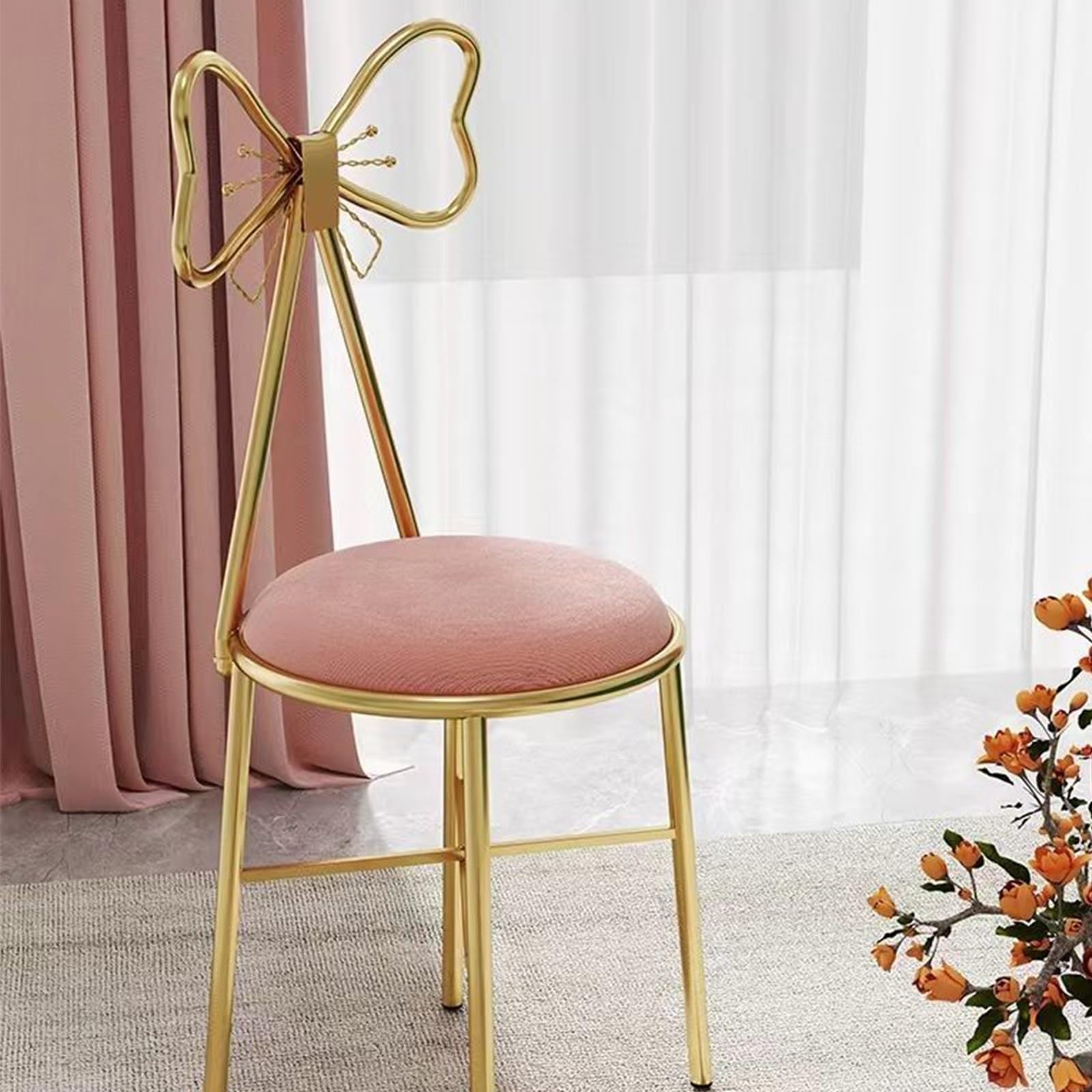 Pink Vanity Chair - Girls Best Gift Dressing Table Stool Velvet Vanity Table Chair With Lovely Bowknot High Backrest Comfortable Makeup Chair For Girls Room,Clothing Store,Dressing Room (Color : Whit