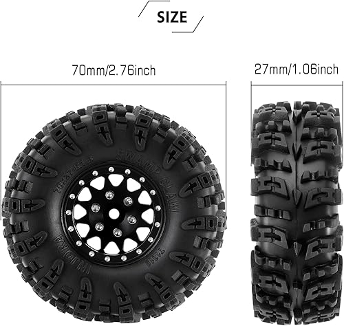 Miniatura 6 de INJORA Juego de neumáticos de rueda de 1.3 "S5 Swamp Claw Mud Terrain Tires 2.756 * 1.063 in para 118 124 RC Crawler Car