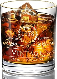 1978 43th Birthday Ideals for Men/Dad/Son, Vintage Unfading 24K Gold Hand Crafted Old Fashioned Whiskey Glasses, Perfect for Home Use - 10 oz Bourbon Scotch, Party Decorations