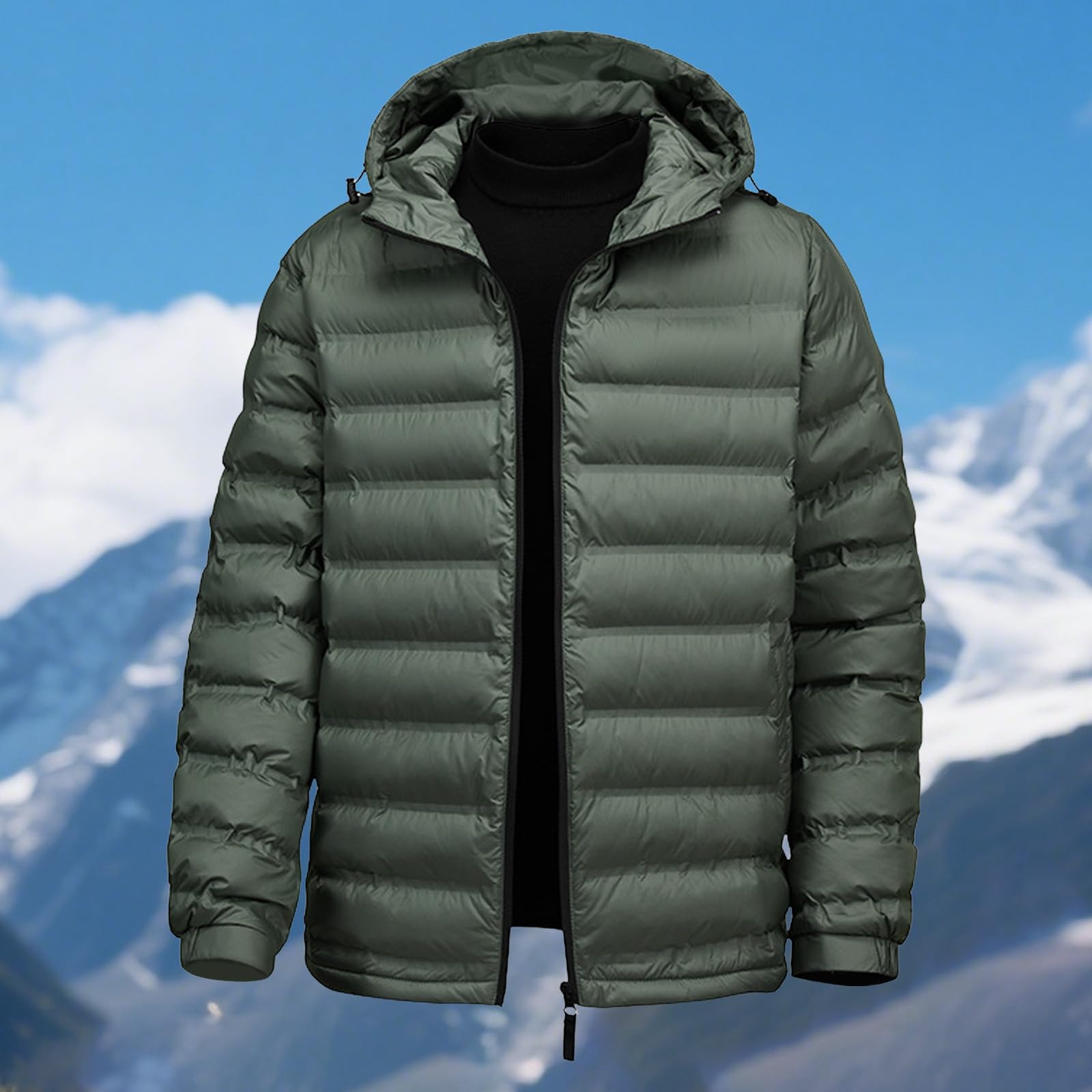 Generisch Giacca trapuntata da uomo con colletto, giacca invernale con cappuccio, parka invernale, giacca ibrida, comoda giacca invernale Loose Fit da uomo, morbida giacca termica in tinta unita