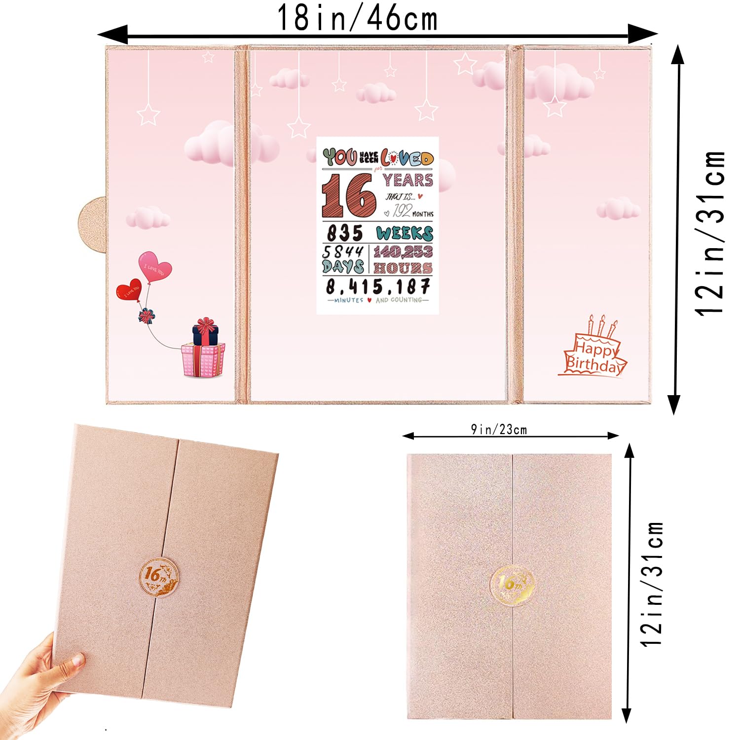 16th Birthday Alternative Guest Book - Rose Gold Sweet 16 Signature Book For Party Decor
