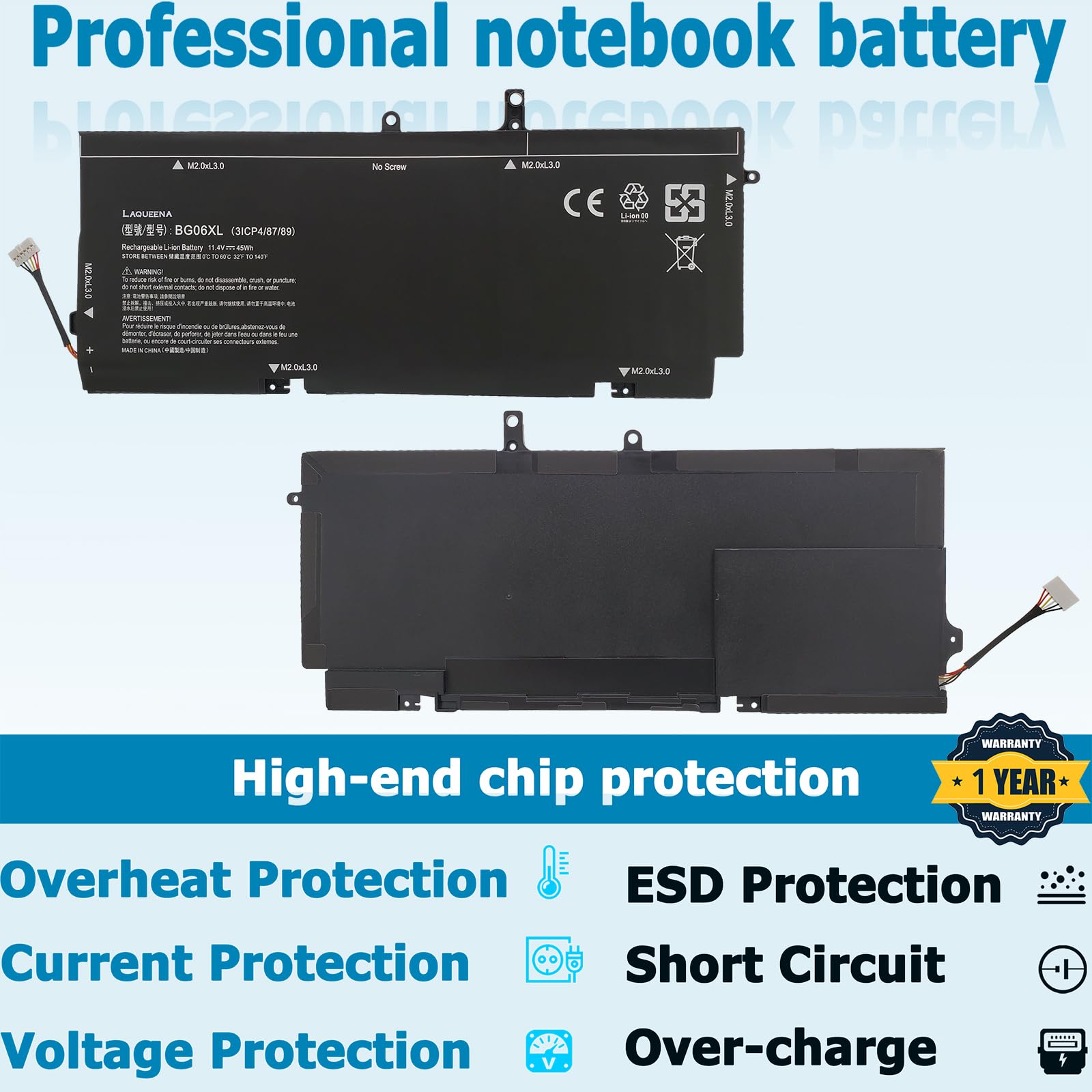 BG06XL - Batteria di ricambio compatibile per Hp EliteBook 1040 G3 Series 804175-1C1 804175-181 804175-1B1 HSTNN-IB6Z 805096-001 HSTNN-Q99C 11,4 V 45 Wh 3780 mAh (B41N1533) 2 BG06XL - Batteria di ricambio compatibile per Hp EliteBook 1040 G3 Series 804175-1C1 804175-181 804175-1B1 HSTNN-IB6Z 805096-001 HSTNN-Q99C 11,4 V 45 Wh 3780 mAh (B41N1533) 2