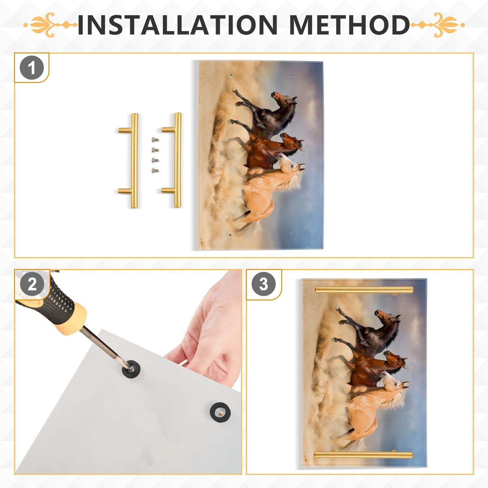 Bathroom Vanity Tray Counter Organizer, Three Horses Running Decorative Tray with Handles Countertop Storage for Bathroom Bedroom Kitchen Home Farmhouse