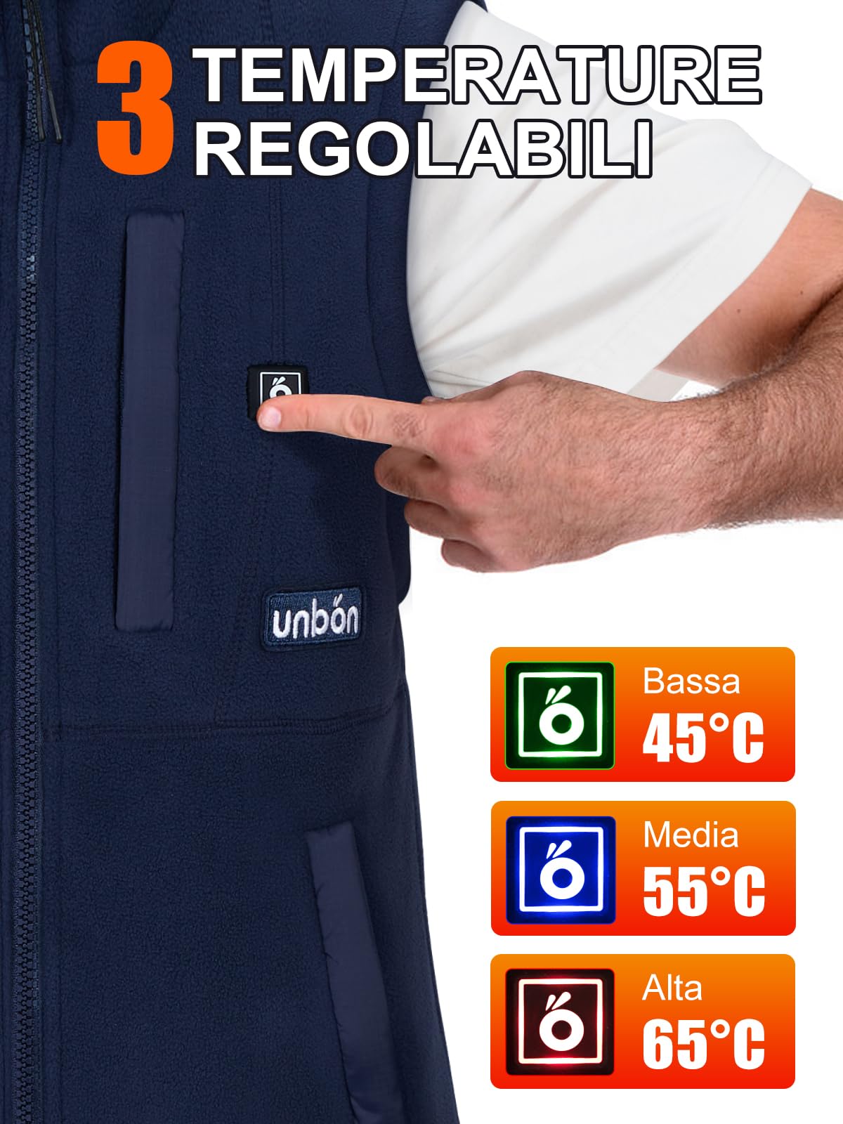 UNBON Gilet Riscaldato Uomo con Batteria USB 10000mAh, Giubbotto Riscaldato Uomo con 3 Temperatura 6 Zone di Calore, Gilet Riscaldante Elettrico Pile, Giacca Riscaldata Uomo per Moto Caccia