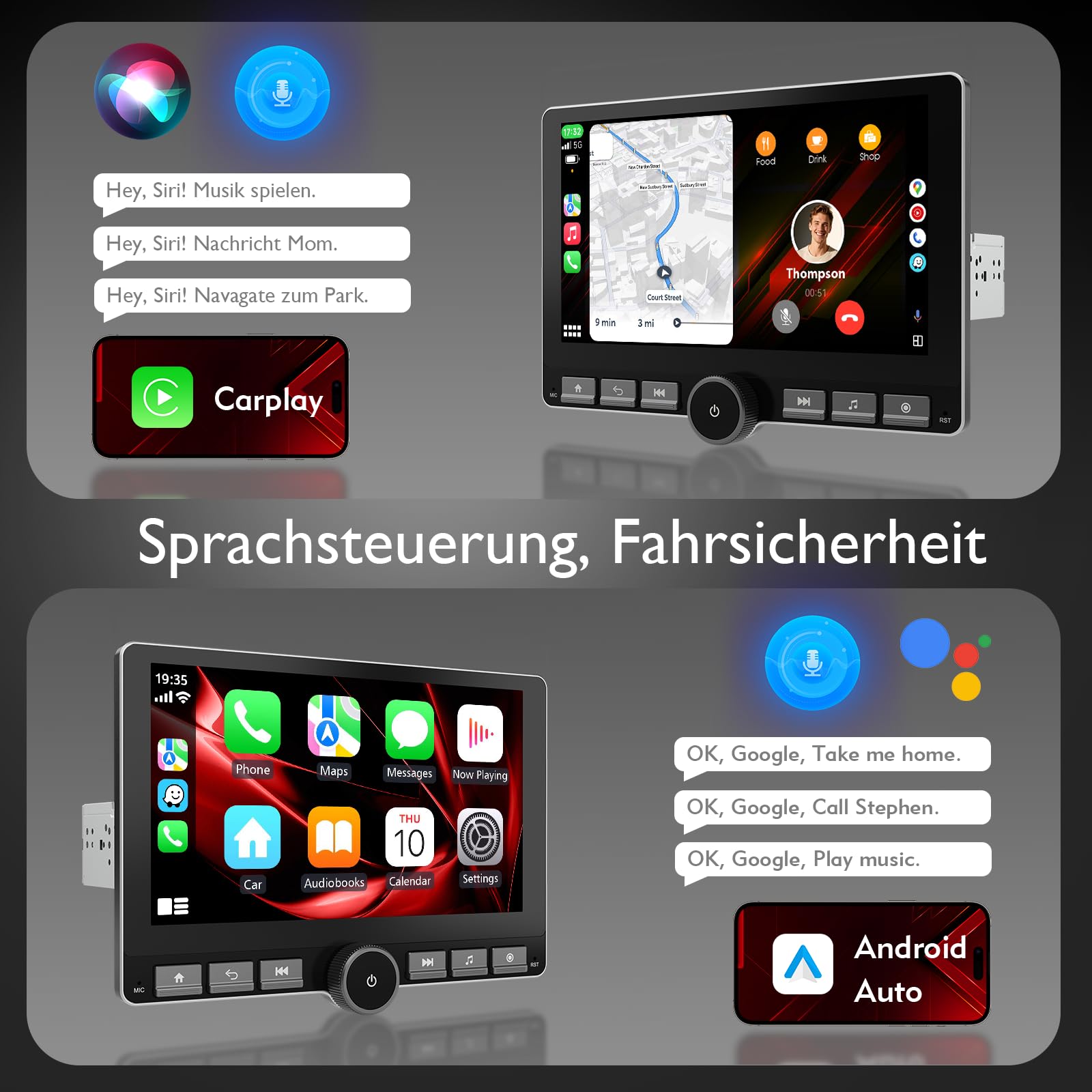 Haudio 360° Drehbares Autoradio, 1 Din DSP Autoradio, 10,1 Zoll IPS Bildschirm mit Carplay & Android Auto, Car Play mit Rückfahrkamera, Mirror Link, Sprachsteuerung AM/FM/RDS Radio mit Taste 2+64G