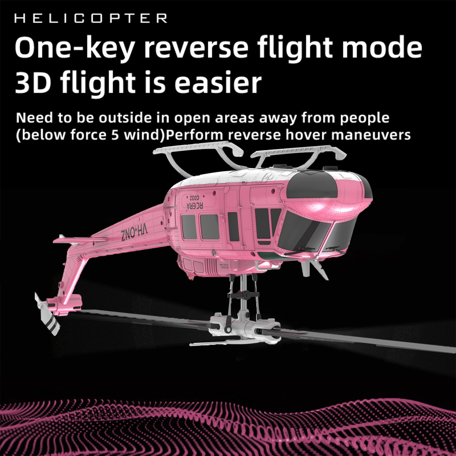RC Era C032 UH-1 Huey Hélicoptère télécommandé 1/48 2,4G 6 CH Gyro Stabilisé Maintien d'altitude Flux Optique Drone 3D (Rose)