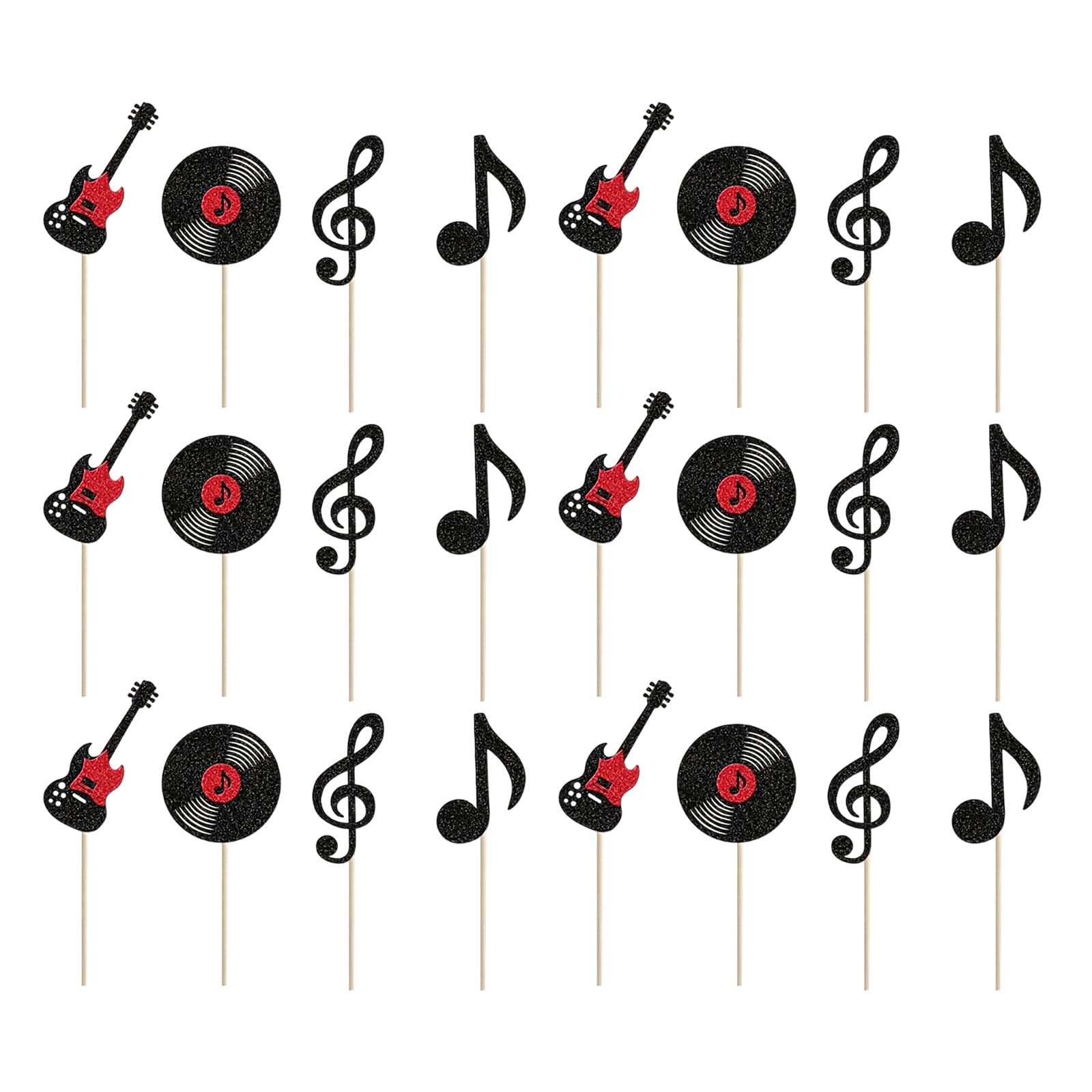 Ekoama Pack of 24 Black Music Notes Cake Toppers Elegant Retro Glittering Paper Cupcake Decorations for Parties Gatherings