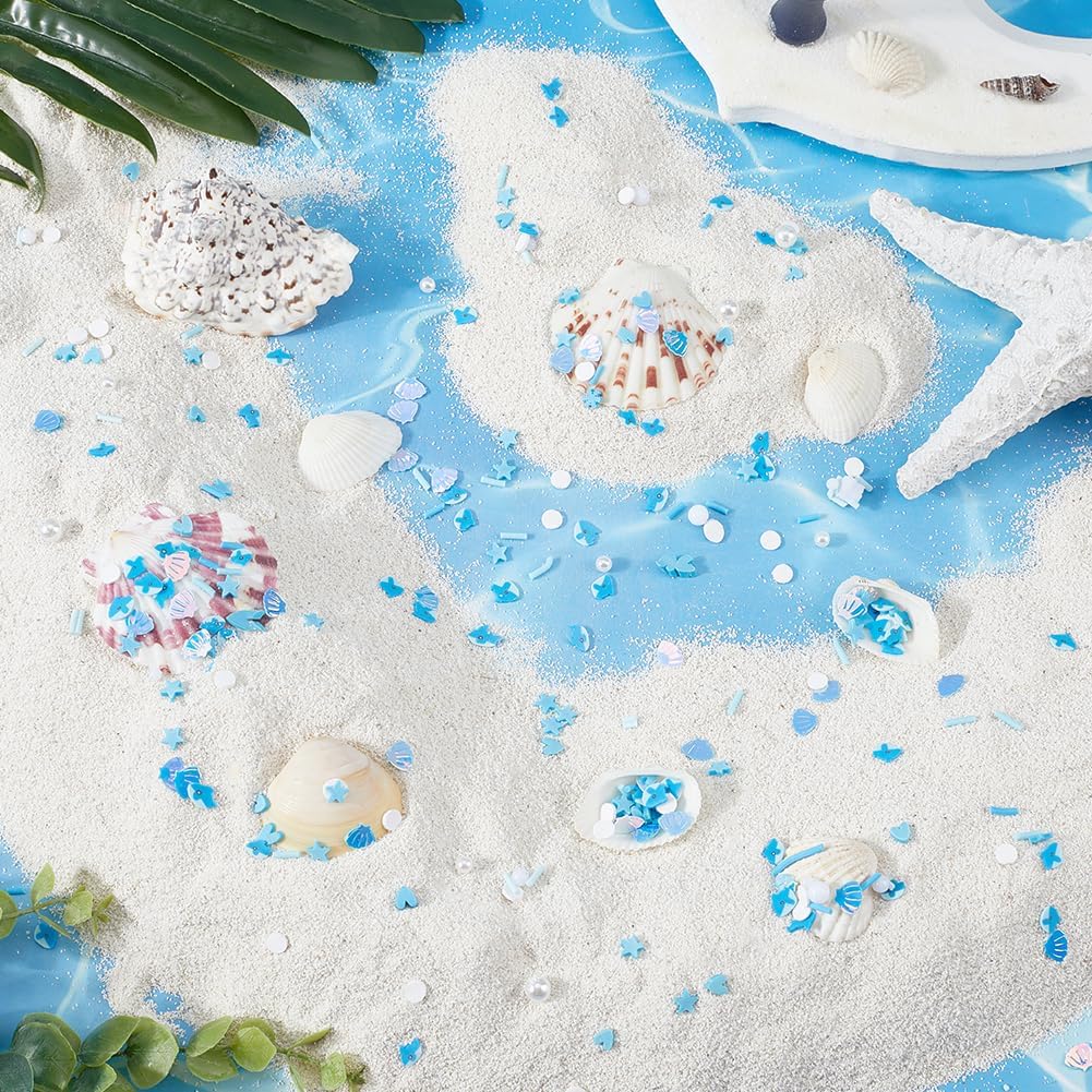 SUNNYCLUE 115G 8 Sets Sea Sprinkles Polymer Clay Slices Bulk Blue Summer Ocean Beach Shell Pearl Whale Faux Candy Sugar Decoration Craft Sprinkle for Nail Art Cake Phone Case DIY Crafts Accessories