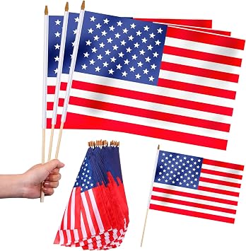 Newwiee 12 Pcs Large American Flag on Stick 16 x 24 Inch American Hand Held Stick Flag Handheld Us 4th of July USA Flags with Wooden Spear Top for Memorial Day Yard Garden