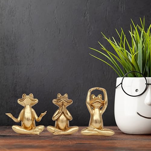 Miniatura 3 de Suoedd Figuras de rana dorada para decoración de yoga de 3.7 pulgadas, juego de 3 estatuas de yoga de rana para sala de estar moderna, mesa de