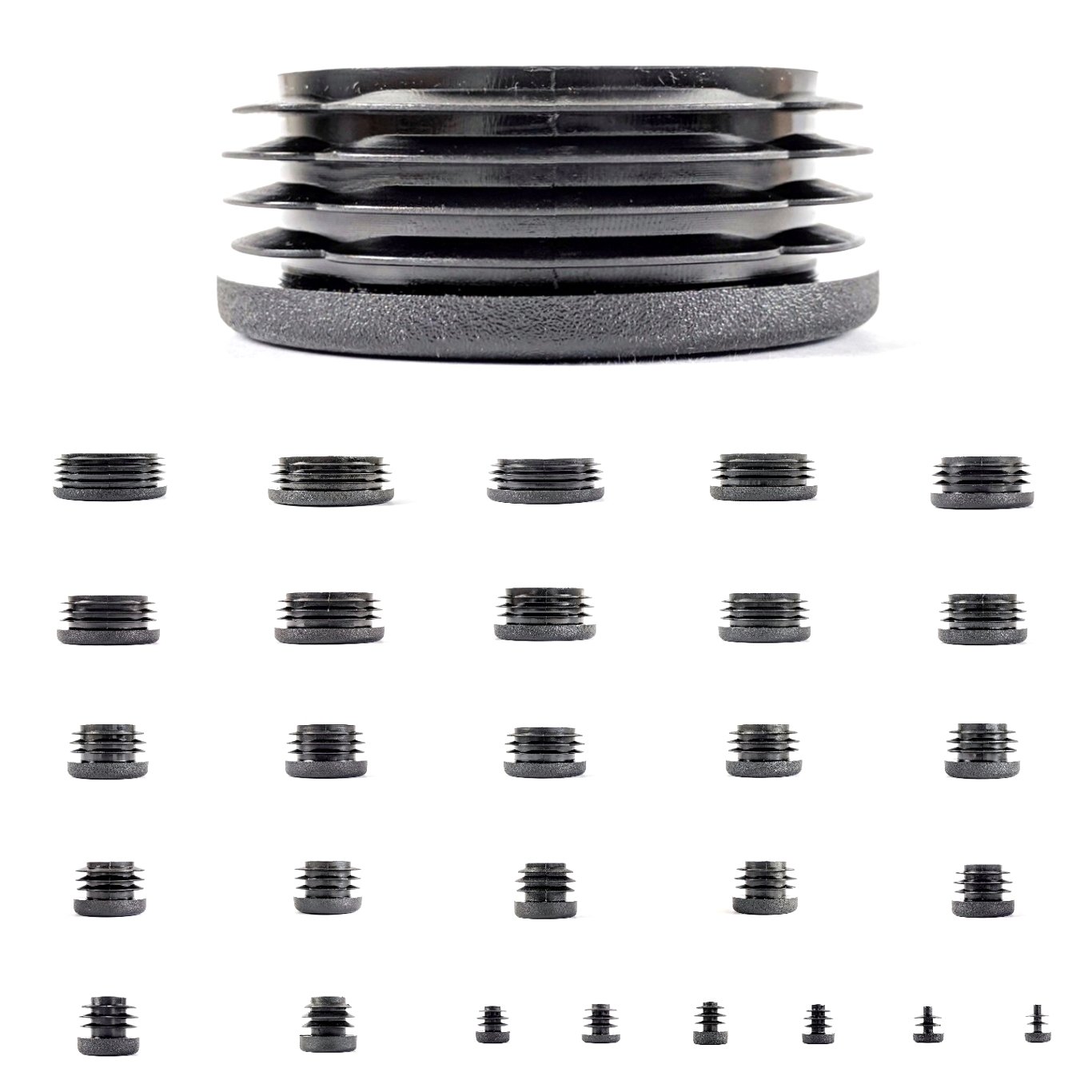 Plastic End Caps. Ribbed Inserts for Round Tubes. Made in Germany (Black, Suitable for Tubes with 25mm Outside Diameter with 1.5mm to 2mm Wall Thickness- See Second Image, Pack of 24) โ image 1