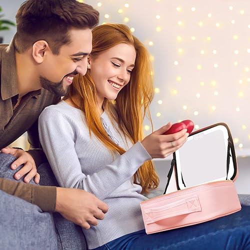 Miniatura 6 de Bolsa de maquillaje de viaje con luz LED, estuche de maquillaje con espejo, 3 ajustes de color, caja de maquillaje cosmética, estuche organizador de