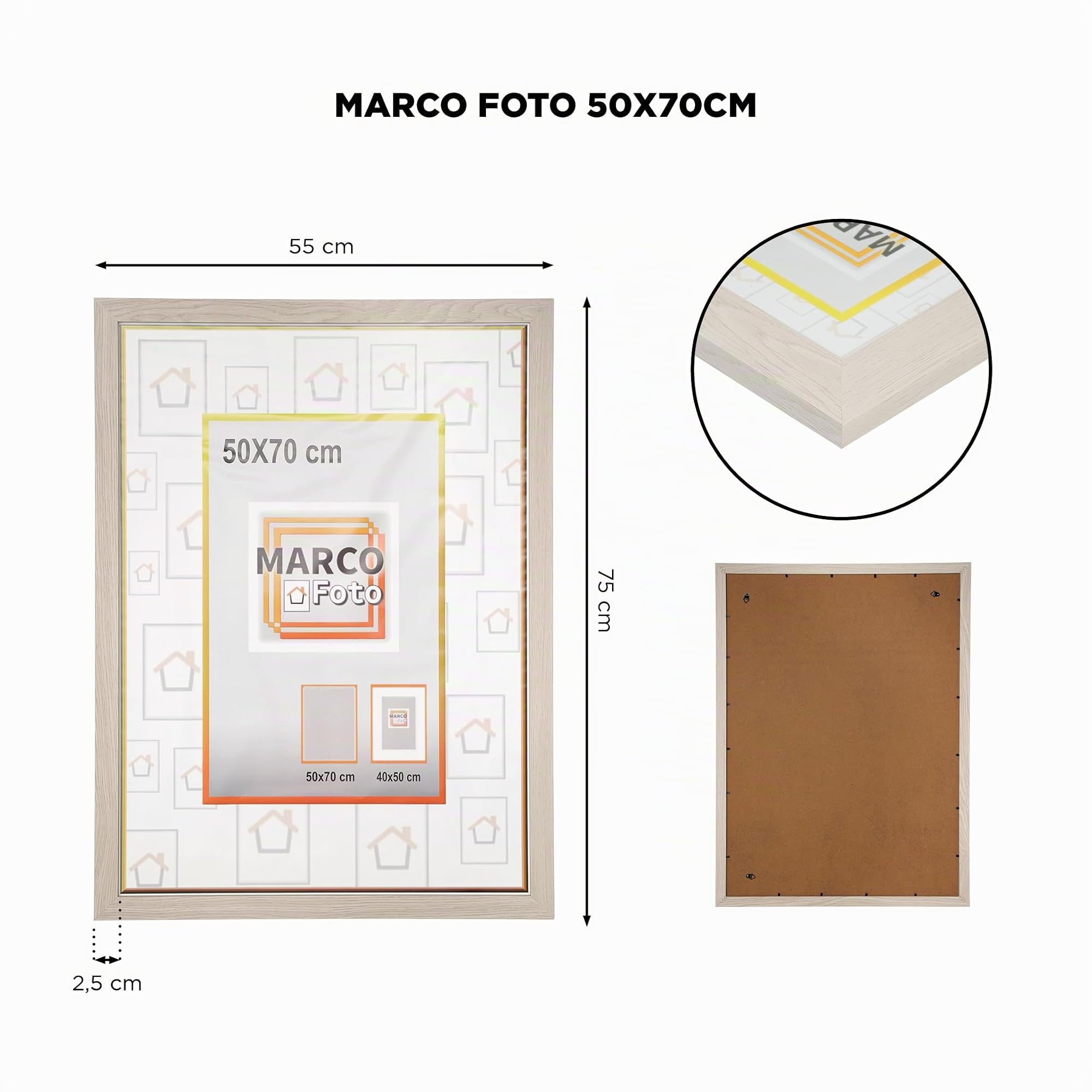 Set de 6 Marcos de Fotos - Marco Para Cuadros - Marco de Fotos - Marco Foto - Marcos Cuadros - Marcos Fotos Pared con Plexiglas - Marco Fotos - Marcos Madera MDF Beige - 50X70