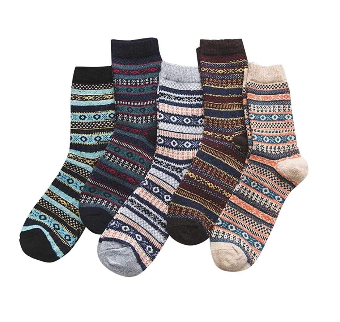 Calcetines Cómodos 5 Pares De Calcetines Estilo Vintage Para Mujeres Y Hombres, Nórdicos Punto Lana Gruesa Clásicos Cálidos Suaves Reforzada