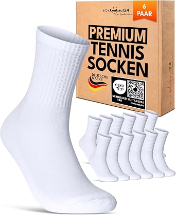 sockenkauf24 Women's Tennis Socks (6 Pairs) Sports Socks with Reinforced Heel & Toe Padded Sole Cotton Breathable Retro Crew Socks