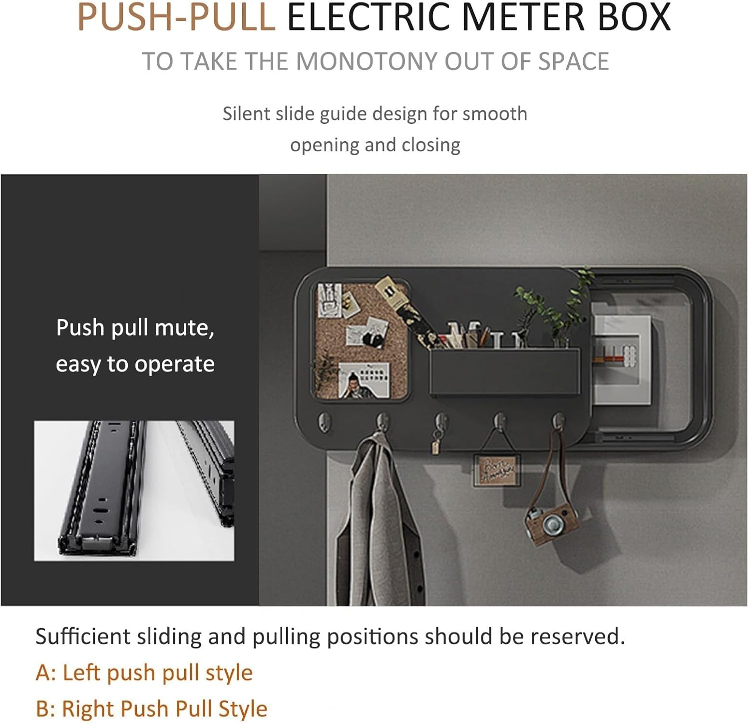 Concealed Electrical Box Cover & Coat Hooks - Stylish Wall-Mounted Shelf Utility Box Decor for Easy Organization(Pull Right)