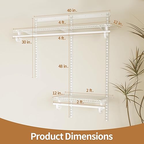 Miniatura 4 de Kit de sistema organizador de armario expandible de 2 a 4 pies, estantería de alambre de metal blanco personalizado, estantes de organización y