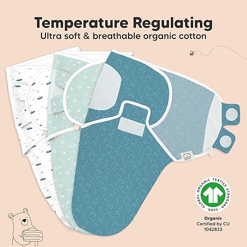 Vista 345 de Paquete de 3 mantas orgánicas para dormir para bebé, para recién nacido, envolturas ergonómicas para bebés de 0 a 3 meses, sacos para dormir, Abc