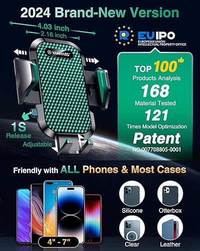 Vista 42 de VANMASS Soporte de teléfono de automóvil de grado militar verdadero [mejor succión y clip] Soporte de teléfono celular para salpicadero, parabrisas