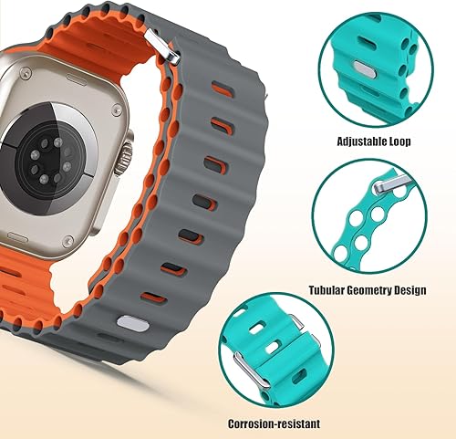 Miniatura 9 de Paquete de 2 correas deportivas oceánicas compatibles con Apple Watch Band Ultra 2Ultra SE Series 987654321, correas de silicona para iWatch de